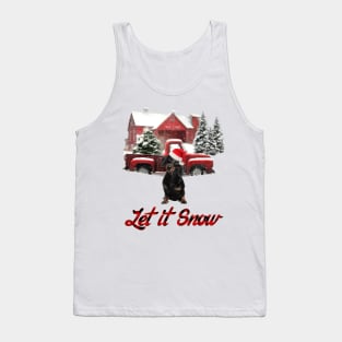 Black Dachshund Let It Snow Tree Farm Red Truck Christmas Tank Top